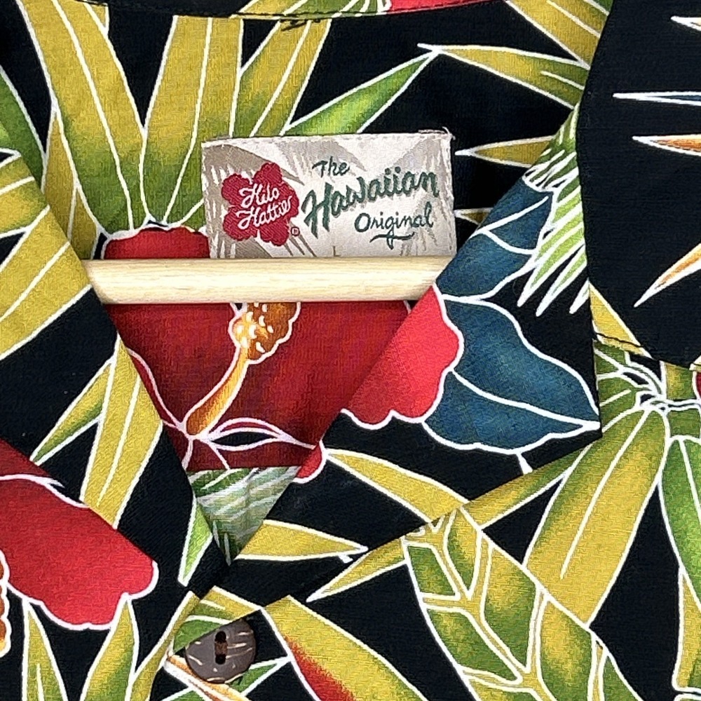 Hilo Hattie Hawaiian Shirt Mens Large Leaf Hibiscus Aloha Made In Hawaii - Picture 2 of 7